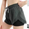 New Women's 2 in 1 Sports Shorts with inner lining breathable anti-light yoga fitness running pants