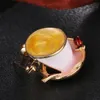 Pins, Brooches Fashion Coffee Cup Spoon Disc Shape White Enamel Gold Color Brooch Pins Women Men Clothes Suit Coat Accessories