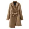 Outono inverno corduroy laço arco trincheira elegante mulheres lapela manga longa slim encaixe encaixe irregular casaco outerwear 210429