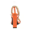 Sandals размер 35-42 женская обувь металлическая цепь заостренный носок высокие каблуки летний гладиатор слип на дизайн леди свадебное платье