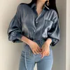 Wiosna Korean Edition luźne damskie z długim rękawem Bluzka gradientu Refleksyjna Koszula Blusas Mujer 8051 50 210508