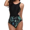 セクシーな水着女性ジッパー水着はモノキニプリントパッチワークの入浴スーツビーチスイミングスーツXL 210521