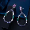 Colored Luxury Big Statement Long Drop Earrings for Women Brazilian Black Gold CZ Crystal Party Wedding Jewelry CZ860 210714
