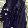 女性コットンジャケットコートカジュアルボンバージャケット刺繍アップリケリベット特大アーミーグリーン211025
