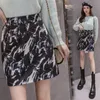 Herbst Koreanische Minirock Frauen Tinte Gedruckt Vintage A-Linie Hohe Taille Kurz Plus Größe Casual Winter s 12665 210512