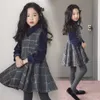 Mudkingdom grandes filles à manches longues robe à volants Blouse laine Plaid hiver automne enfants Costume fille tenues 210615