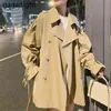 가을 여성 트렌치 코트 캐주얼 카키 턴 다운 칼라 코트 더블 브레스트 따뜻한 outwear 패션 빈티지 210601