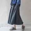 Johnature Women Vintage A-Line Skirts Cotton Solid Color Summer Elastic Waist Original Female Clothes Loose Skirts 210521