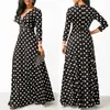 Kayotuas vrouwen jurk herfst polka dot lange mouw maxi boho dames sexy v-hals slanke mode sundress 210522