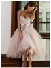 Short Informal Strapless Wedding Dress 2021 Beach Bride Dress Knee Length Pink Tulle Wedding Gowns vestidos de novia