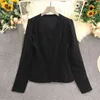 Плюс размер женской блузки черная полоса элегантные куртки офисные женские женские вершины рубашки с кнопкой винтаж с длинным рукавом 3XL 210527