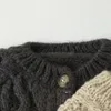 Babypullover Herbst und süße Mohair-Strickjacke lockerer einreihiger langärmliger Rundhalsausschnitt 210515