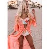 Sexy Voir à travers Bikini Cover-ups Tunique en mousseline de soie rose Long Kimono Femmes Summer Wrap Robe Beach Wear Maillot de bain Cover Up Q1256 210722