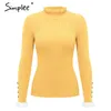Ruffled knitted women Striped flare sleeve button female pullover jumper Slim fit ladies turtleneck sweater 210414