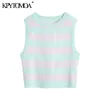 Women Sweet Fashion Striped Cropped Knitted Vest Sweater Vintage O Neck Sleeveless Female Waistcoat Chic Tops 210416