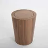 9L Garbage Can with Lid Waste Bins Solid Wood Wastebasket Home Cleaning Tools Round Trash Swing Cover Office Storage Baskets 210827