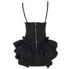 summer fashion women clothes zippers ruffles slim V-neck sleeveless mini length dress female vestido WR14701l 210421