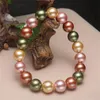 Beaded Strands 8 10mm runda pärlor mode multicolor naturligt skal Tahitiska svarta södra havspärlor armband elastisk linje fawn22