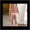 Pants Two Piece Womens Clothing Apparel Drop Delivery 2021 Women Red Striped Knitted Tracksuits Warm O Neck Sweater Trousers 2 Pieces Sets Ou