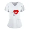 Kadın Katı Renkler Hemşire T-Shirt Bluzlar Giyim Yaz Kısa Kollu Hemşire Koruyucu İş Giysileri V Yaka Gömlek Ile Büyük Cep GQ2MSPM