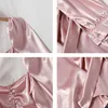 Sexy colletto quadrato in raso mini abito da festa donna elegante manica lunga vita alta irregolare rosa / nero / bianco abiti primavera autunno Y0603