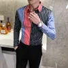 Spadek Mężczyźni Paski Koszule Streetwear Z Długim Rękawem Slim Fit Casual Casual Party Social Party Business Harajuku Bluzka Camisa Masculina 210527