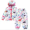 Spring Kids Girl 2-PCs Sets Print Hooded Jacket + Elastische Taille Broek Winddicht en Regendichte Kinderen Outfits E009 210610