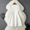 Vrouwen korte jurk Solid Tweed Tassel Knopen A-lijn Volledige Mouw V-hals Boven Knie Zoete Herfst Winter 210520