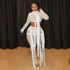 Ленты Hipster Sheer Mesh Sexy Two Piece Set Women Водолазка Crop Top + Pants Solid Street See Through Matching Outfit 211105