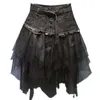 Women Denim Mesh Patchwork Lace Skirt High Waist A Line Asymmetric Frill Tulle Gothic Chic Skirts 210621