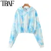 Kvinnor Mode Tie-Dye Skriv ut Beskuren Tröjor Vintage Långärmad Elastisk Hem Kvinna Pullovers Chic Toppar 210507