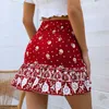 Surmiitro sommar mode boho mini kjol kvinnor röd blommig tryck Ruffles single-breasted hög midja en linje kjol kvinna 210712