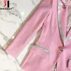 Modedesigner blazer kvinnor l￥ng￤rmad blommig foder rosknappar rosa yttre jacka