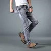 Cowboy män byxor män stretch jeans manlig casual regelbunden passform rak retro denim pant klassisk mode kläder grå blå 210518