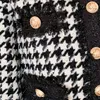 Autunno Inverno Pied De Poule 2 Pezzi Set Donna Lana Crop Top Tweed Plaid Giacca Corta Cappotto + Bottone Gonna Due 210514