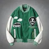 Mäns Jackor Streetwear Furry Cartoon Brev Broderi Baseball Män Hip Hop Patchwork Loose Varsity Bomber Coats Unisex Fashion 2021