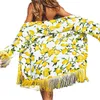 Women's Swimwear Women Yellow Lemon Printed Beach Cover Up Casual Blouse Bikini Ups Swimming Robe With Tassels