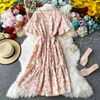 Robes florales Imprimer A-ligne Robe en mousseline de soie Femmes Col V Coréen Mori Girls Vintage Robe Robes d'été 16885 210415