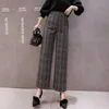 Pantalon à carreaux de laine d'hiver automne femmes élastique taille haute taille-longueur pantalon plus grande taille Harajuku pantalon à jambe large Goth 210915