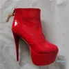 Sexy High каблуки ботильоны для женщин для женщин Обувь мода платформы PU кожаные короткими сапогами белая красная вечеринка фетиш обувь большая 4540