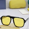 21SS夏の新しいサングラスメンズ01266Sスターのスターの同じスタイルのファッションプレート正方形の透明なフレーム黄色いレンズメンズデザイナーサンメガネ最高品質アンチuv400