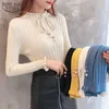 Korean Fashion Sweater Women Solid Slim Fit Bottoming Shirts Ruffled Collar Long Sleeve Pullover Sweaters Winter Clothes 10367 210417