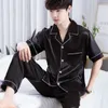 Caiyier verão homens pijamas conjunto de manga curta azul masculino sleepwear macio moda casual homens nightwear longa calças longas loungewear 210812