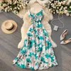 SINGREINY Women Korean Floral Strap Dress Sleeveless V Neck Backless A-line Dresses Summer Bohemian Print Beach Long Dress 210419