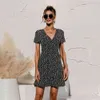 Sexy V-neck Short Sleeve Floral Print Mini Dress Women Summer Casual Slim Ruffles High Waist Red Beach Sundress Vestidos Female 210522