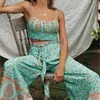 BOHEMIA Crop Top Elastische Zoom Bloemen Print Bra Tank Top Sexy Vrouwen Tie Bow Sjordt Groot Beenbroek Ruched Camis 2 Stuks Set 210709