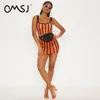 OMSJ Women's See Through Dress Mini Beach Party Night Club es Sexy Neon Orange Bodycon Summer Streetwear 210517
