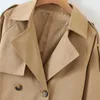 women fashion classic style autumn khaki short jackets outwear stylish lady long sleeve double breasted loose coat jacket 210421