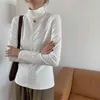 Doppio maglione in pile Donna Autunno Inverno Collo alto a metà manica lunga Caldo che basa Top Solid Slim Pullover Maglione femminile 210601