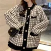 [EWQ] Otoño suéter abrigo camisa retro comprobar manga larga solo pecho tela escocesa suelta punto cardigan damas QB321 210812
